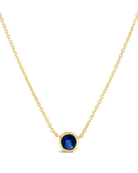 14K Yellow Gold .60 TCW Natural Round Cut Blue Sapphire Pendant