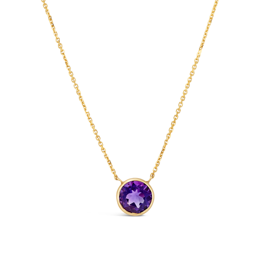 14K Yellow Gold 1.25 TCW Natural Round Cut Amethyst Pendant