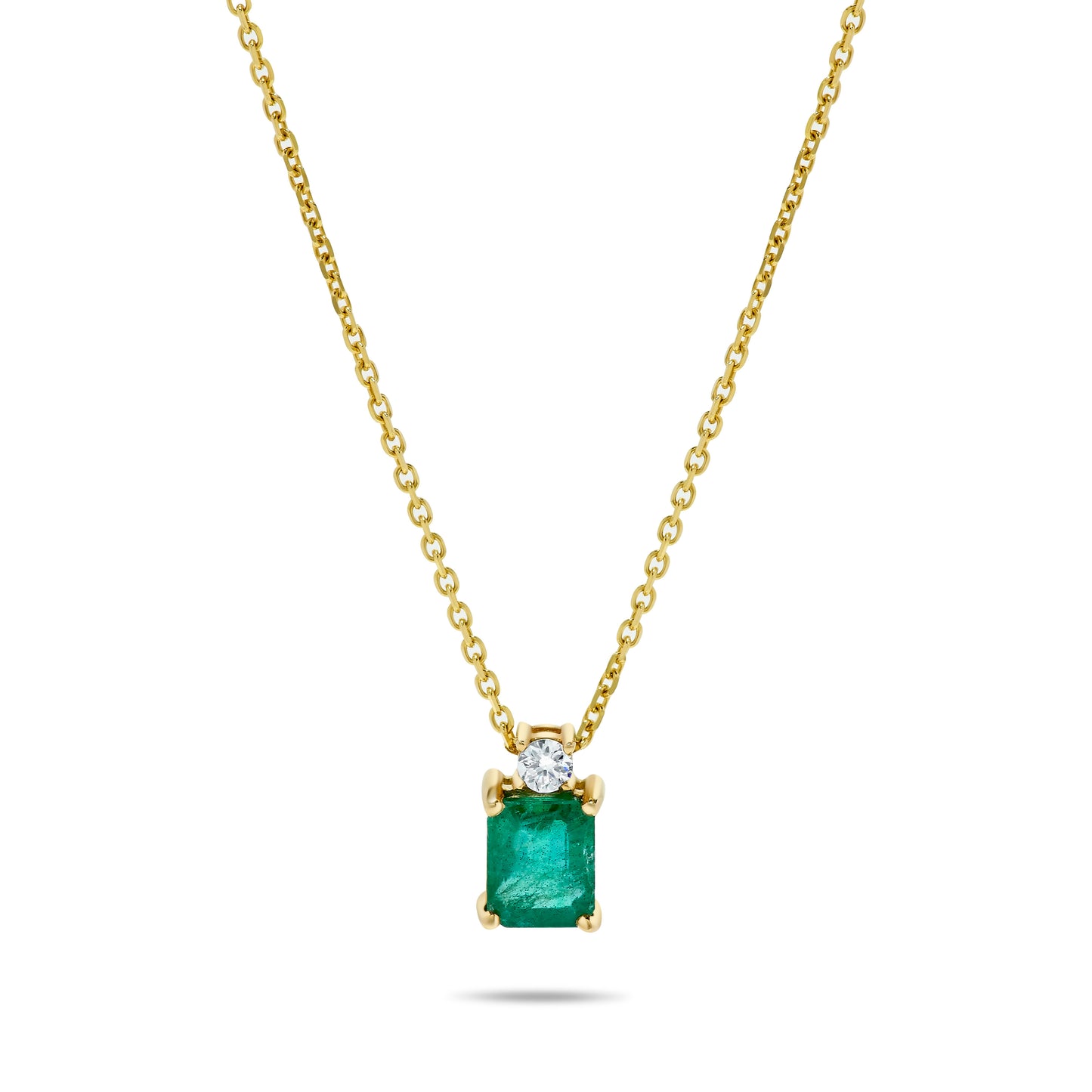 14K Yellow Gold .86 TCW Natural Octagon Cut Emerald and White Diamonds Pendant