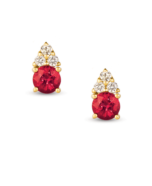 .92 TCW Natural Round Cut Red Ruby & Diamonds 14K Yellow Gold Earrings
