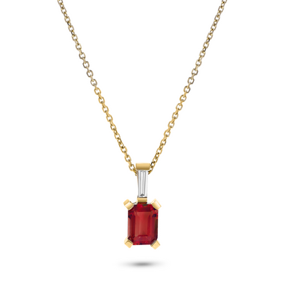 14K Yellow Gold 1.23 TCW Natural Octagon Cut Red Ruby and White Diamond Pendant