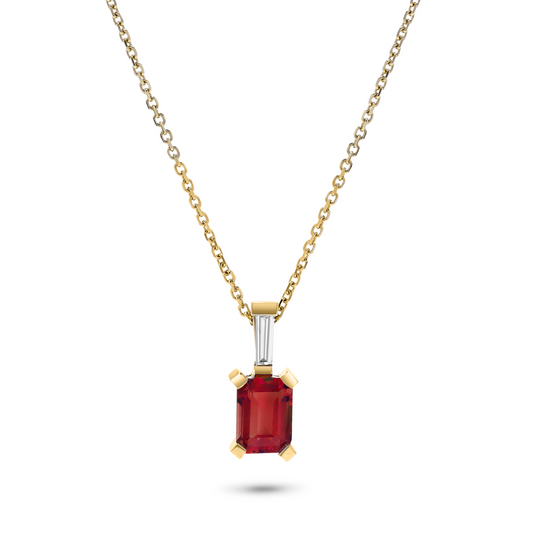 14K Yellow Gold 1.23 TCW Natural Octagon Cut Red Ruby and White Diamond Pendant