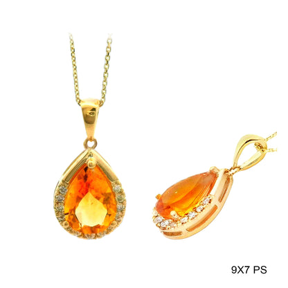 1.70 TCW Natural Pear Shaped Citrine and White Diamond 14K Yellow Gold Necklace