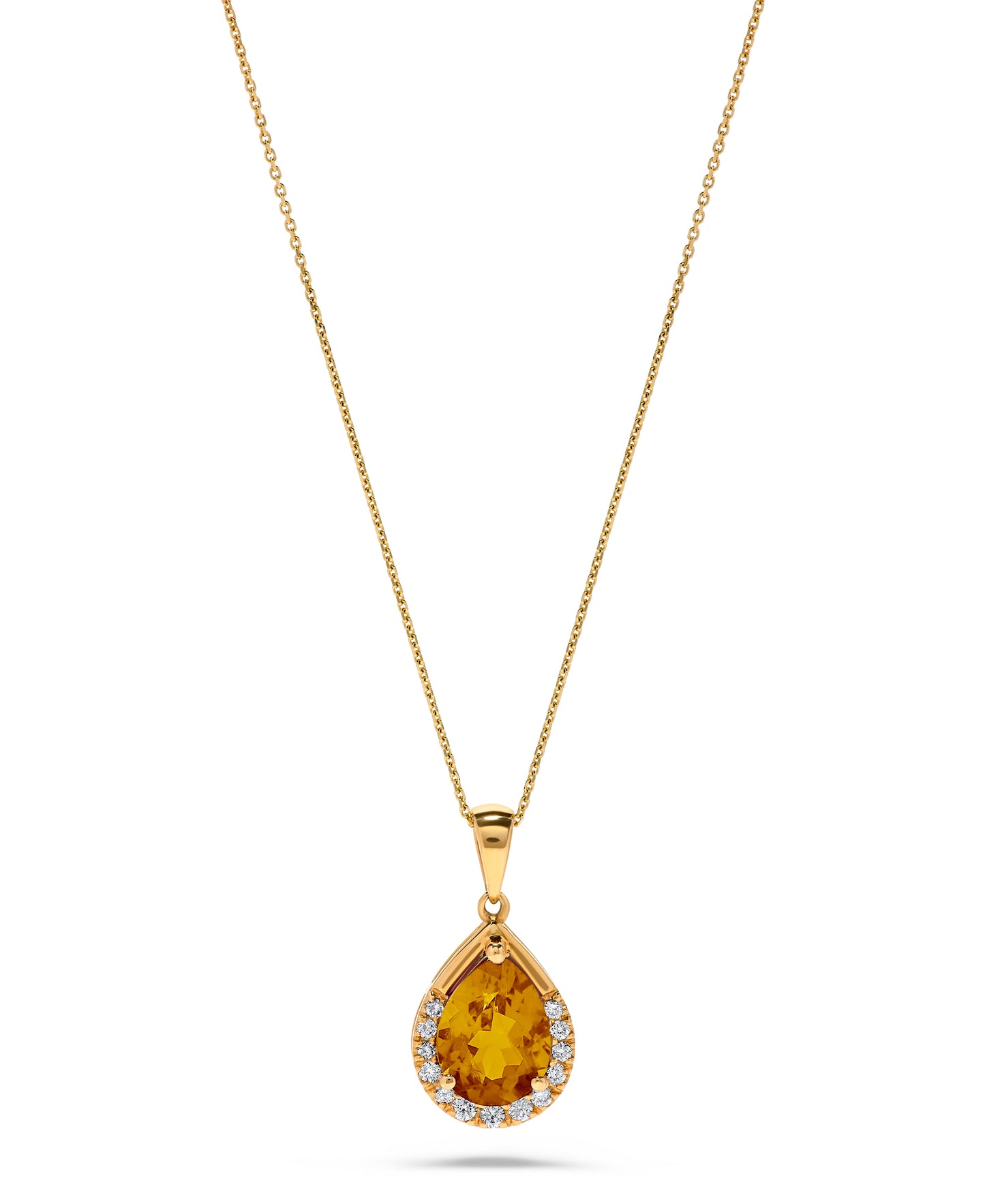 1.70 TCW Natural Pear Shaped Citrine and White Diamond 14K Yellow Gold Necklace