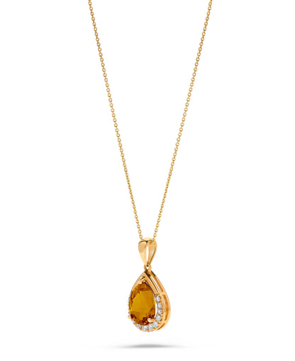 1.70 TCW Natural Pear Shaped Citrine and White Diamond 14K Yellow Gold Necklace