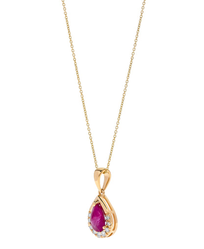 14K Yellow Gold .89 TCW Natural Pear Cut Red Ruby and Diamond Pendant