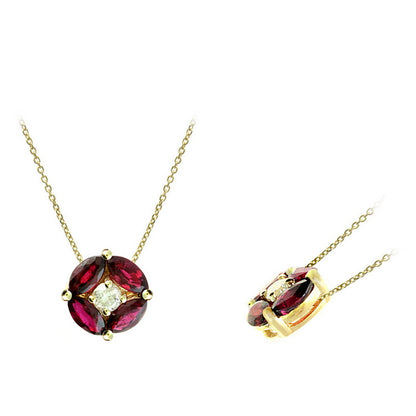 14K Yellow Gold .90 TCW Natural White Diamond Marquise Cut Red Ruby Pendant