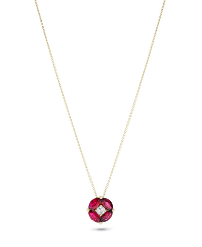 14K Yellow Gold .90 TCW Natural White Diamond Marquise Cut Red Ruby Pendant