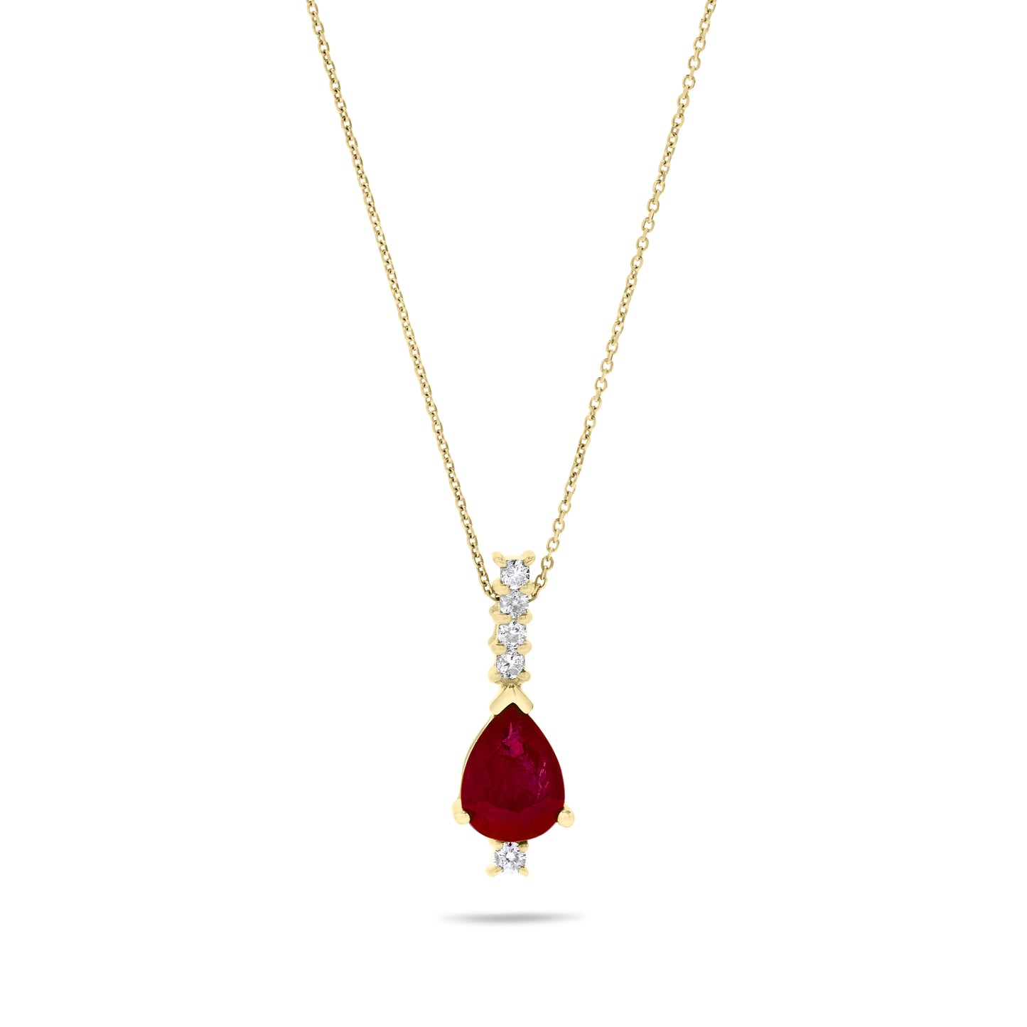 14K Yellow Gold 1.25 TCW Natural Pear Shape Red Ruby and White Diamond Pendant