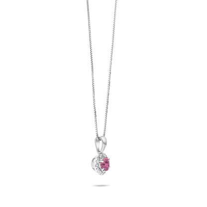 14K White Gold .36 TCW Natural Round Pink Sapphire and White Diamond Pendant