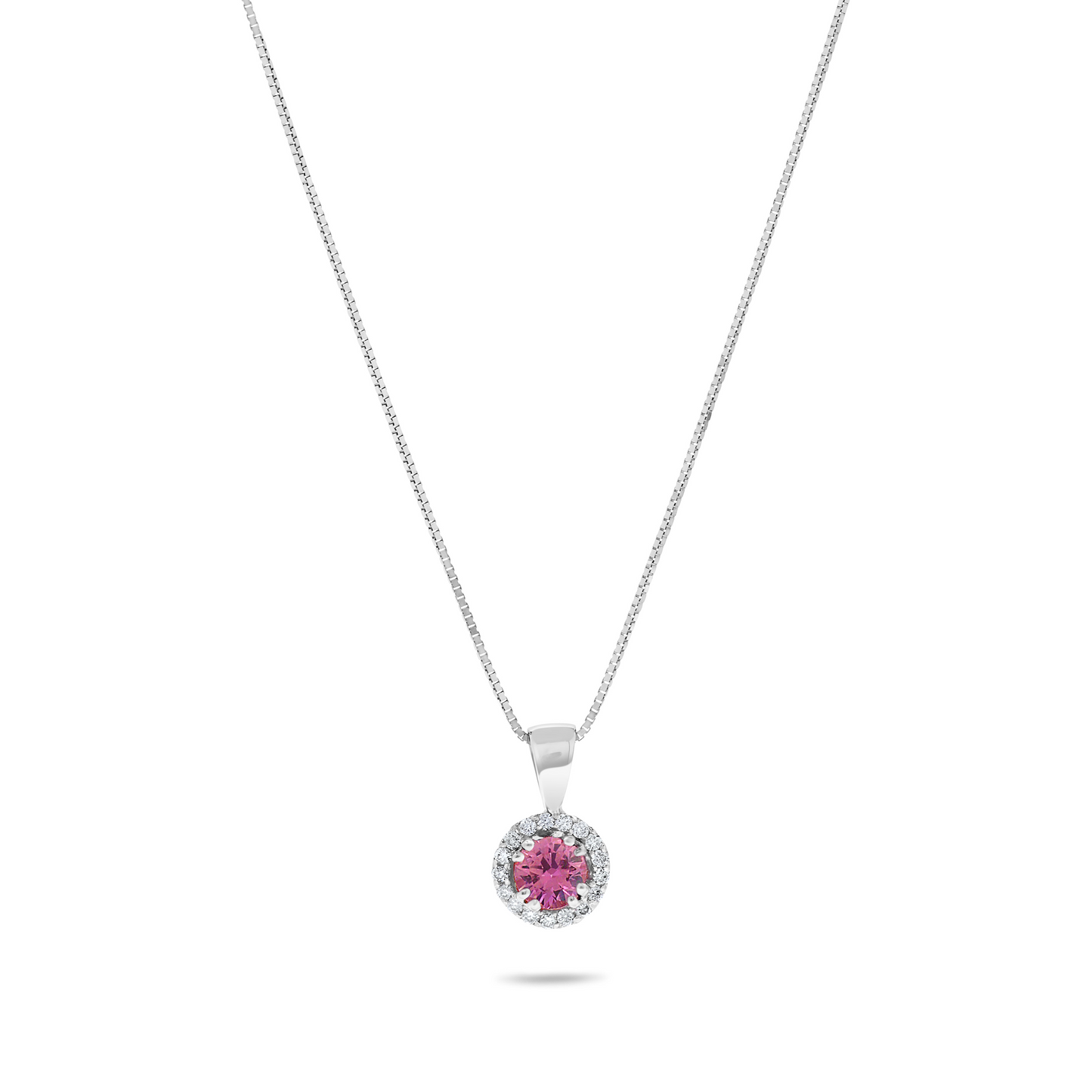 14K White Gold .36 TCW Natural Round Pink Sapphire and White Diamond Pendant