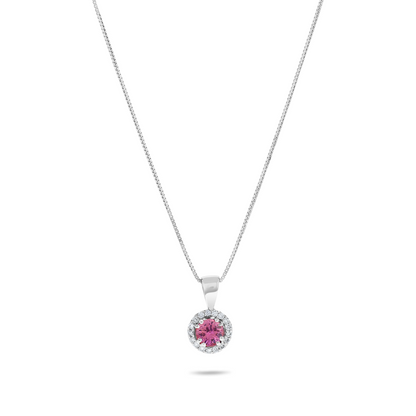 14K White Gold .36 TCW Natural Round Pink Sapphire and White Diamond Pendant