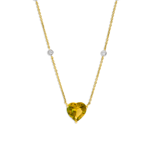 3.10 TCW Natural Heart Shape Citrine and Diamond 14K Yellow Gold Pendant