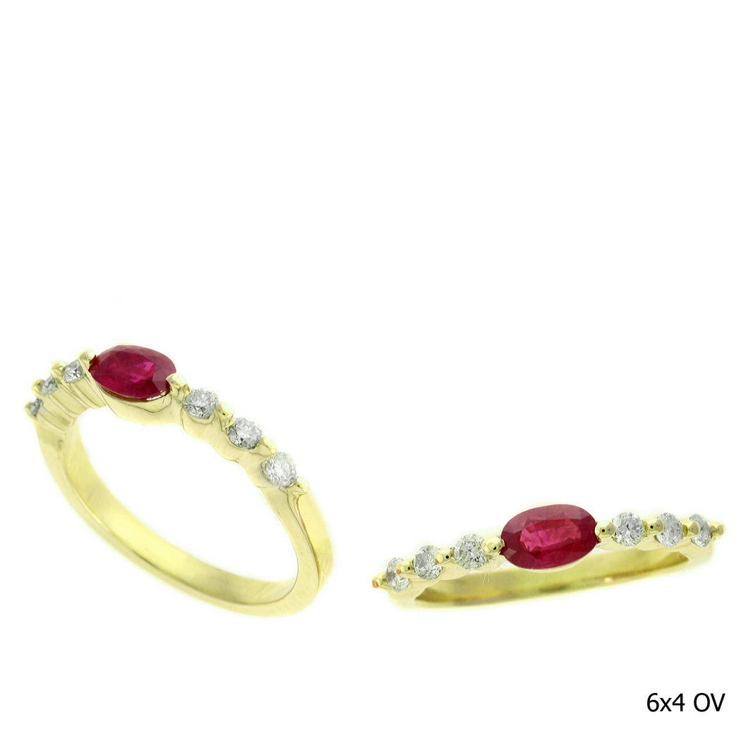 .82 TCW Natural Oval Cut Red Ruby and Diamond 14K Yellow Gold Ring