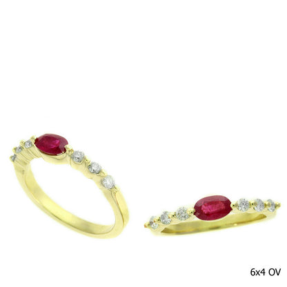.82 TCW Natural Oval Cut Red Ruby and Diamond 14K Yellow Gold Ring