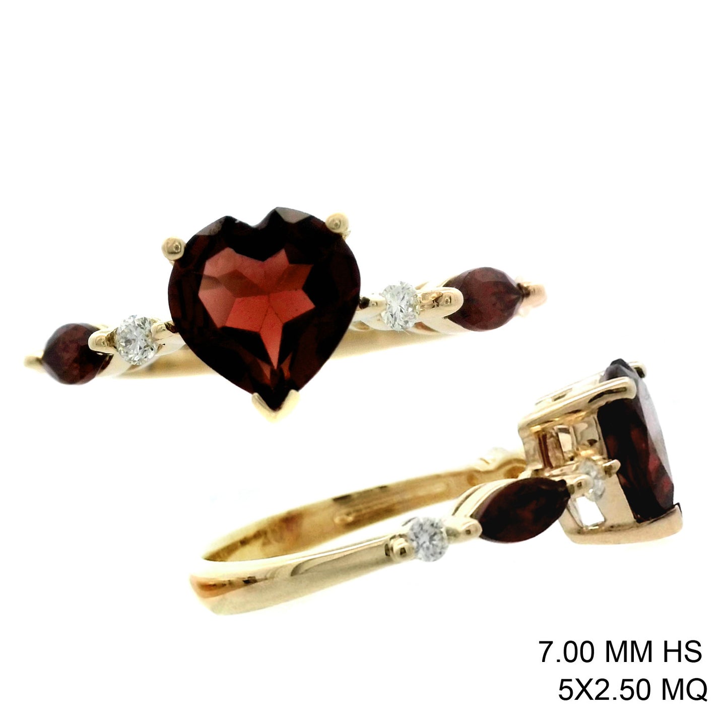 1.99 TCW Natural Heart Shape & Marquise Garnet with Diamond 14K Yellow Gold Ring