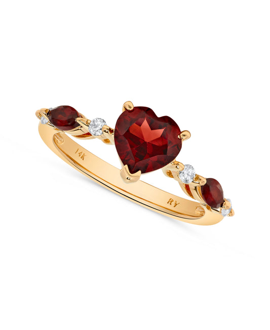 1.99 TCW Natural Heart Shape & Marquise Garnet with Diamond 14K Yellow Gold Ring