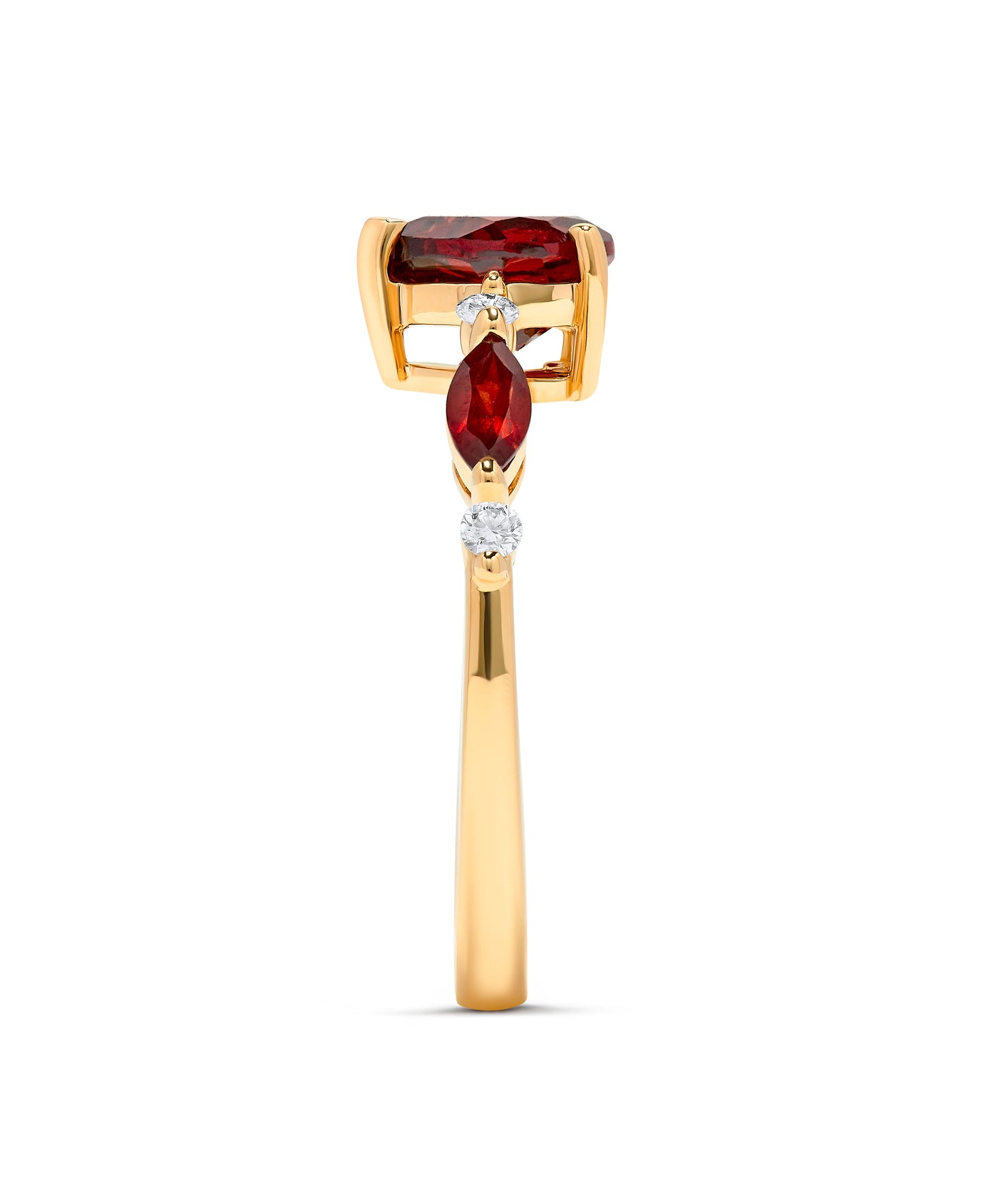 1.99 TCW Natural Heart Shape & Marquise Garnet with Diamond 14K Yellow Gold Ring