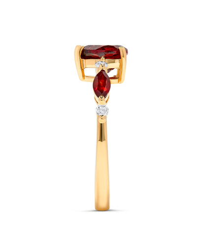 1.99 TCW Natural Heart Shape & Marquise Garnet with Diamond 14K Yellow Gold Ring