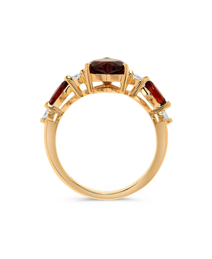1.99 TCW Natural Heart Shape & Marquise Garnet with Diamond 14K Yellow Gold Ring