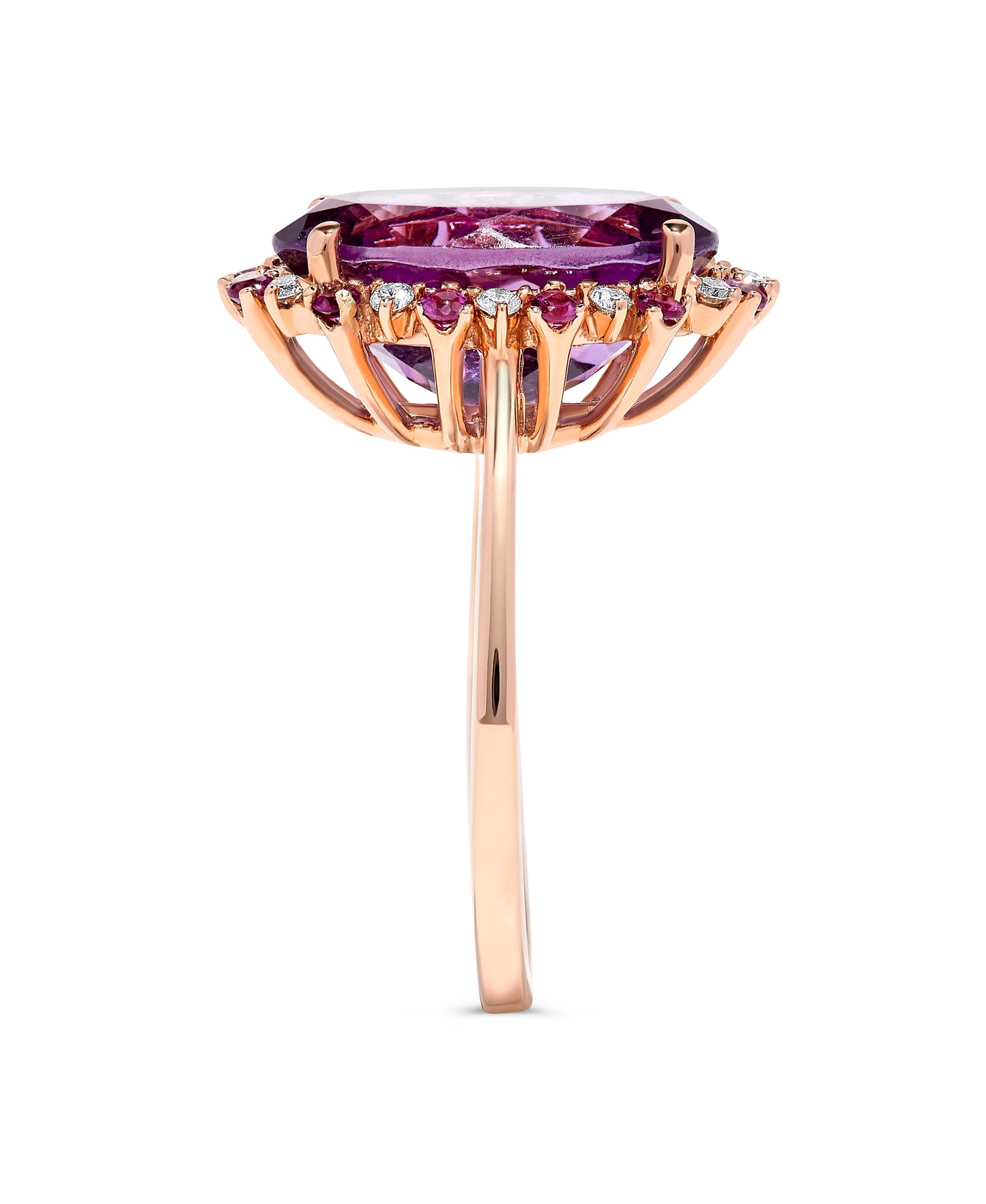 5.92 TCW Natural Oval Cut Amethyst & Rhodolite Diamond 14K Rose Gold Ring