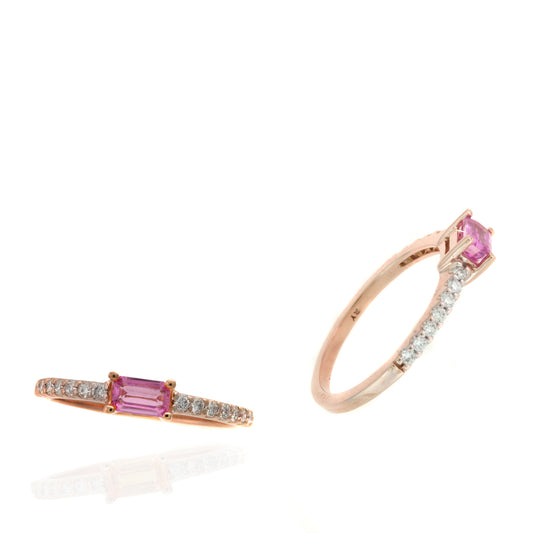.62 TCW Natural Octagon Cut Pink Sapphire and Diamond 14K Rose Gold Ring