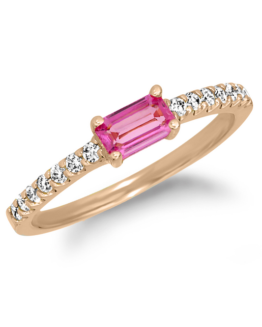 .62 TCW Natural Octagon Cut Pink Sapphire and Diamond 14K Rose Gold Ring