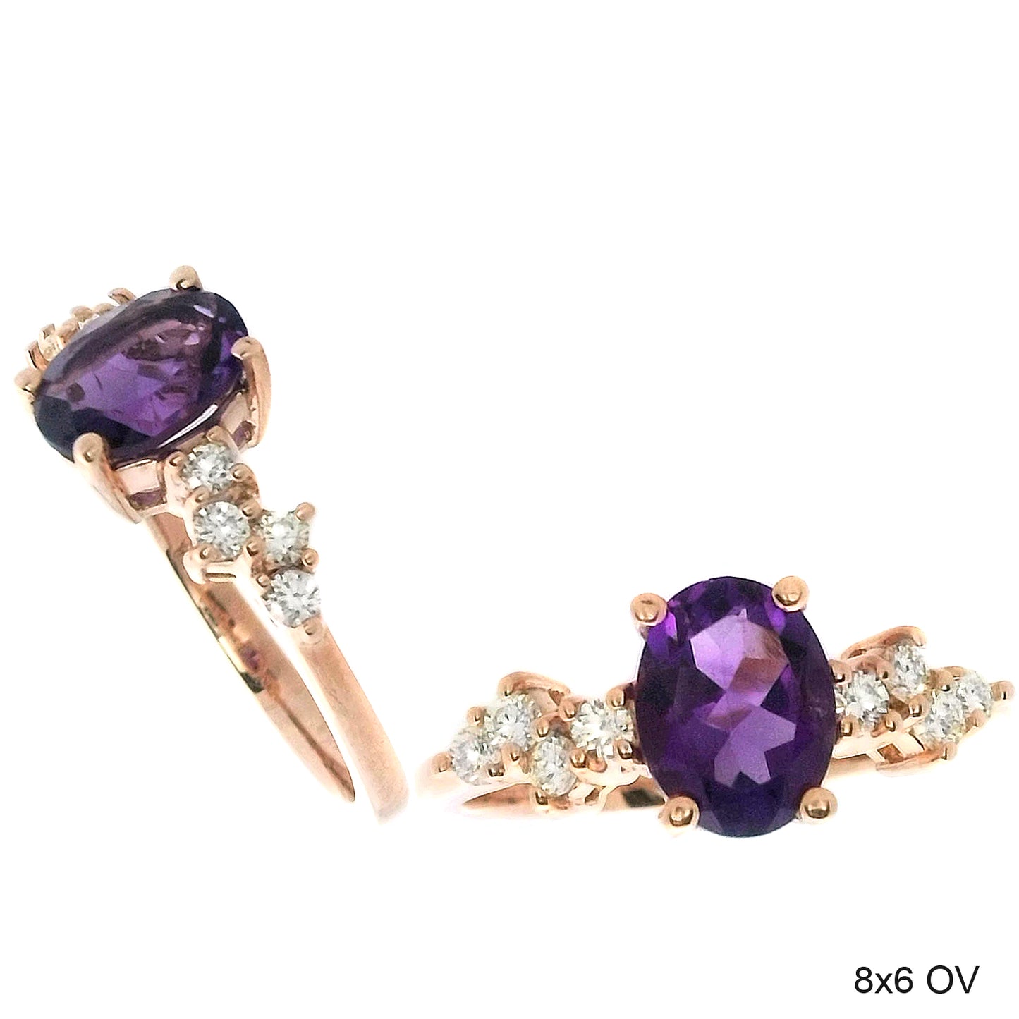 1.34 TCW Natural Oval Cut Amethyst and Diamond 14K Rose Gold Engagment Ring