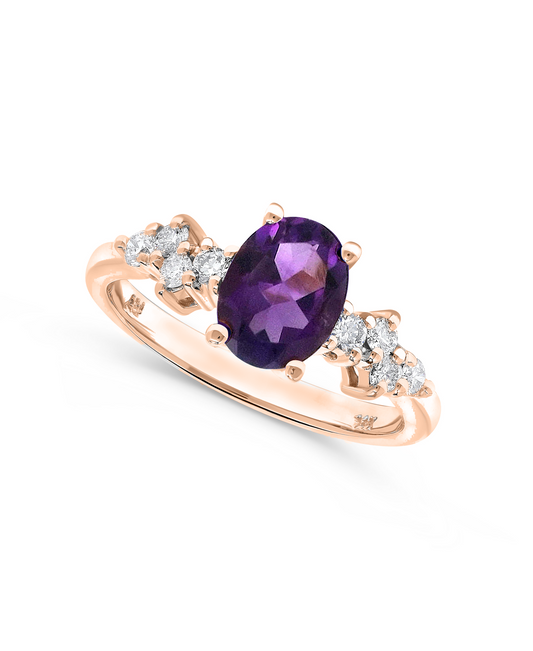 1.34 TCW Natural Oval Cut Amethyst and Diamond 14K Rose Gold Engagment Ring