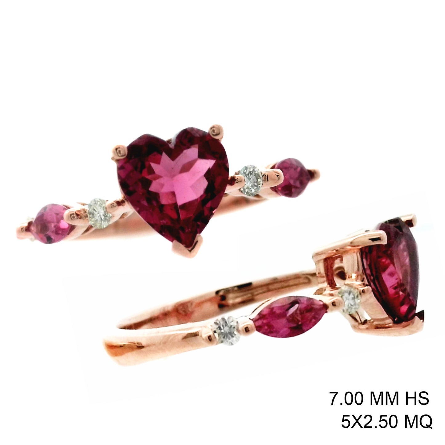 1.89 TCW Natural Heart Shaped Pink Topaz with Diamonds 14K Rose Gold Ring