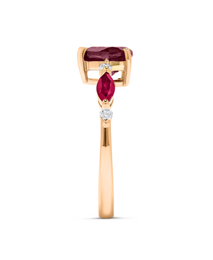 1.79 TCW Natural Heart Rhodolite & Pink Topaz with Diamond 14K Rose Gold Ring