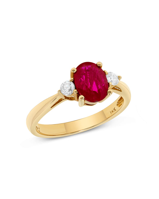 1.66 TCW Natural Oval Cut Red Ruby and Diamond 14K Yellow Gold Engagement Ring