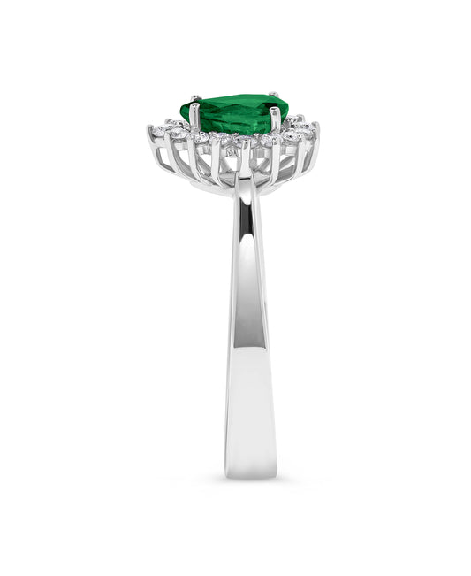 .54 TCW Natural Pear Shaped Emerald and Diamond 14K White Gold Engagement Ring