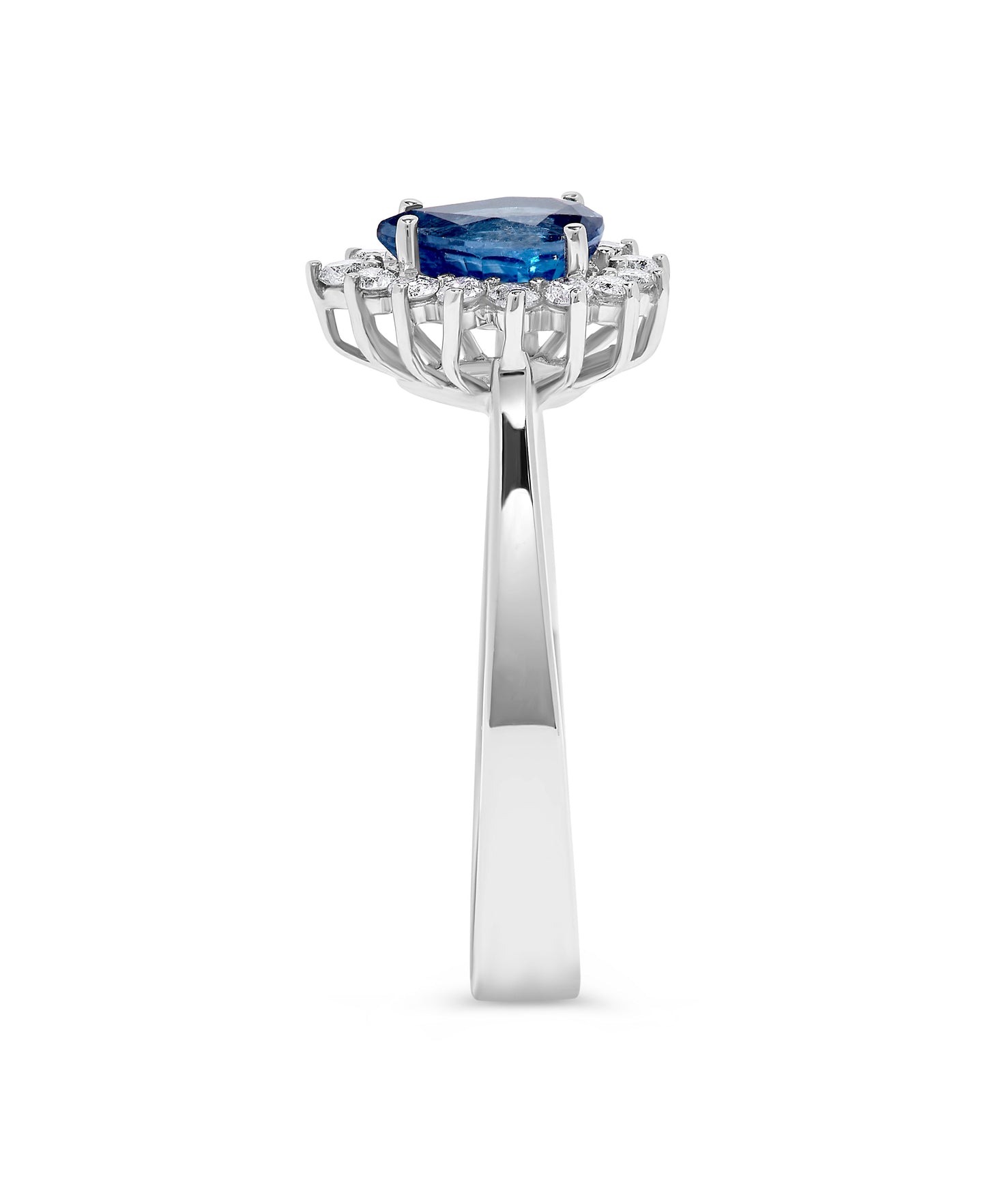 1.02 TCW Natural Pear Cut Sapphire and Diamond 14K White Gold Engagement Ring