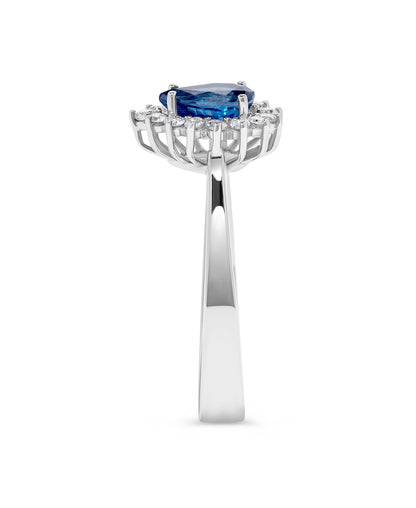 1.02 TCW Natural Pear Cut Sapphire and Diamond 14K White Gold Engagement Ring