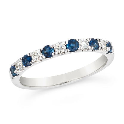 .80 TCW Natural Round Cut Blue Sapphire with Diamonds 14K White Gold Ring