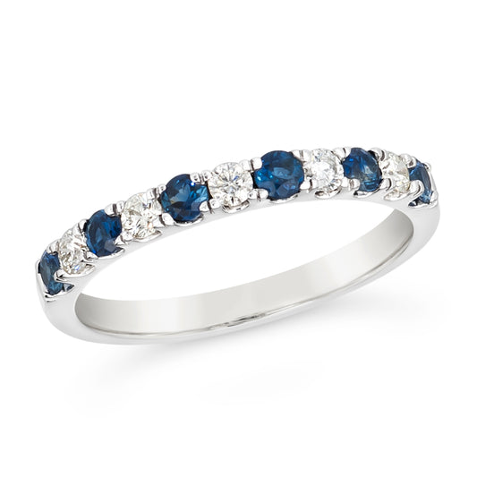 .80 TCW Natural Round Cut Blue Sapphire with Diamonds 14K White Gold Ring