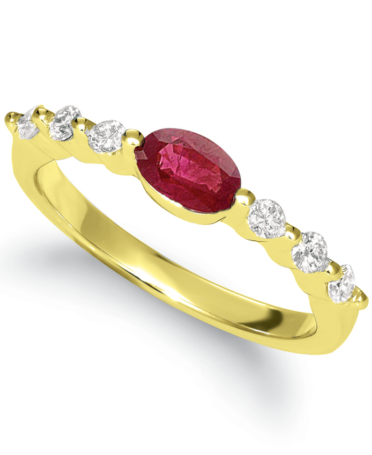 .82 TCW Natural Oval Cut Red Ruby and Diamond 14K Yellow Gold Ring