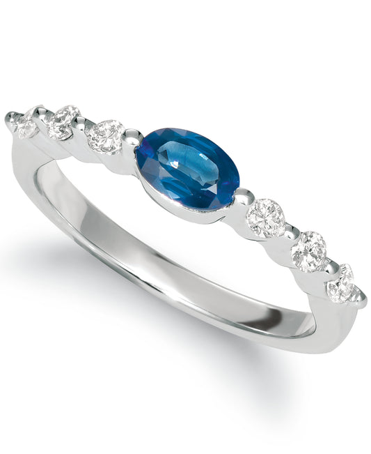 .82 TCW Natural Oval Cut Blue Sapphire and Diamond 14K White Gold Ring