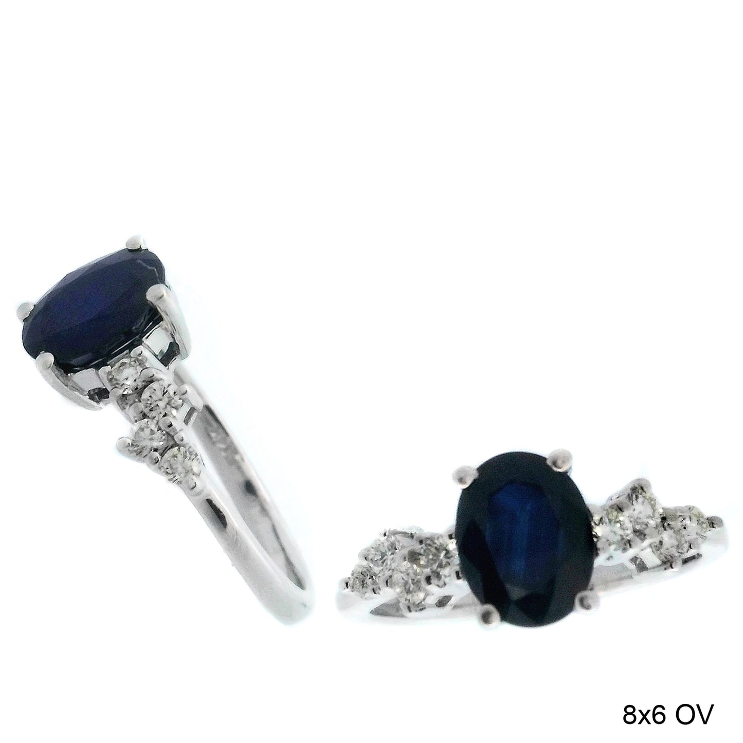 1.74 TCW Natural Oval Cut Blue Sapphire with Diamonds 14K White Gold Ring