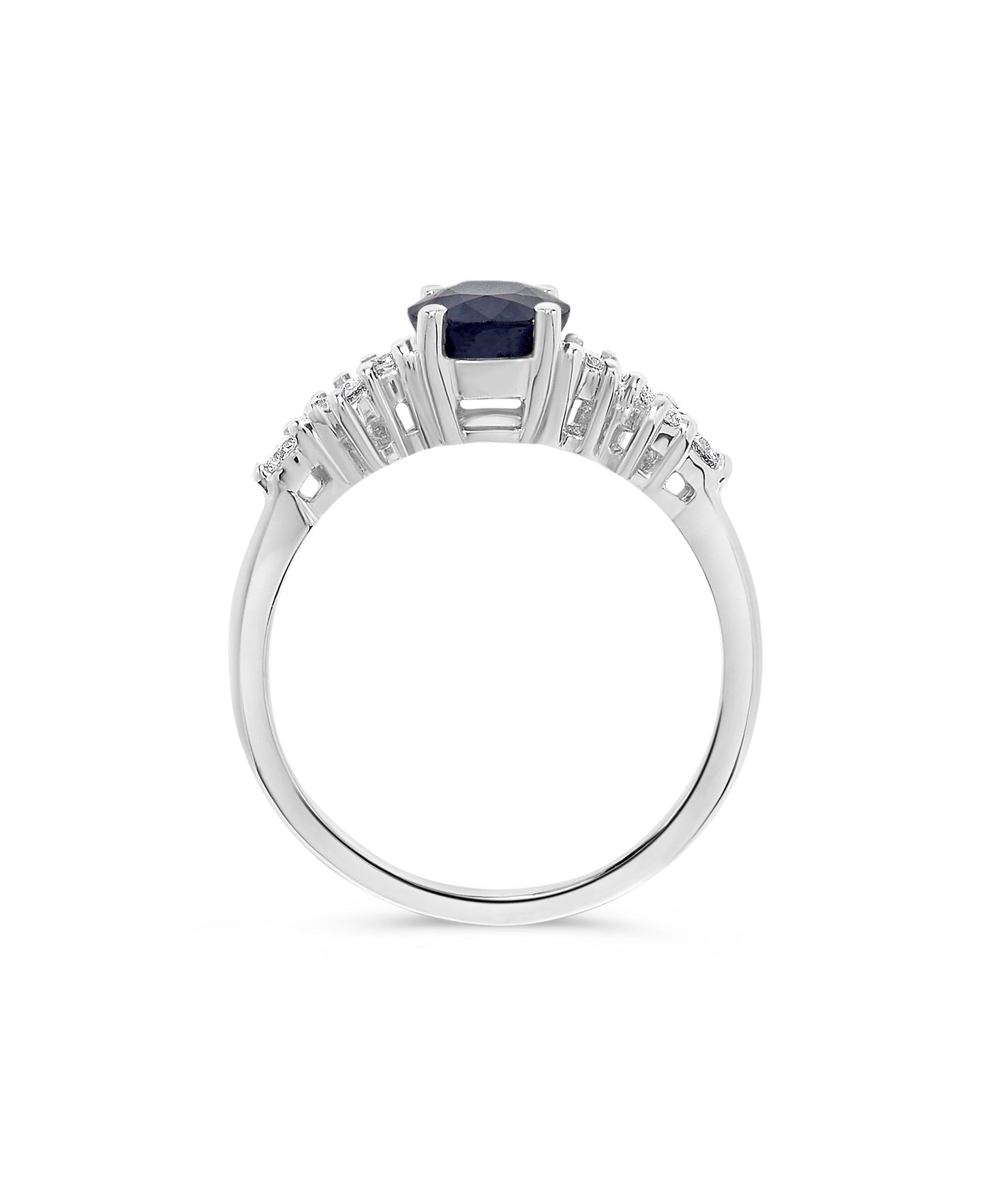 1.74 TCW Natural Oval Cut Blue Sapphire with Diamonds 14K White Gold Ring