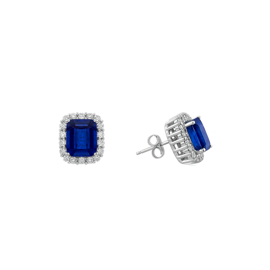 2.48 TCW Natural Octagon Cut Blue Sapphire & Diamonds 14K White Gold Earrings