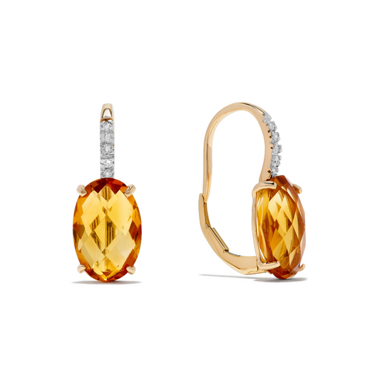6.07 TCW Natural Oval Cut Citrine & Diamond 14K Yellow Earrings