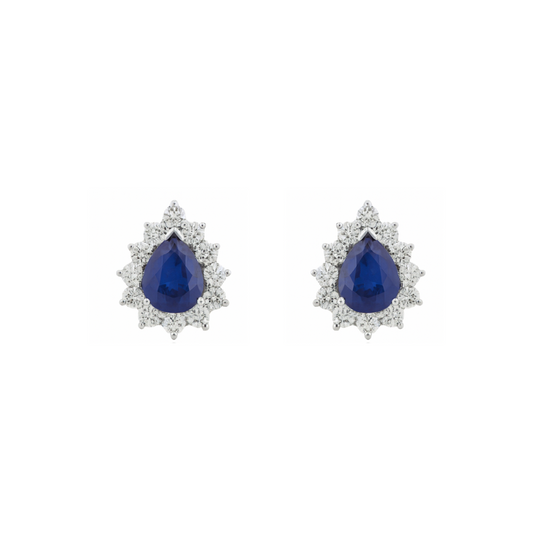5.52 TCW Natural Pear Shape Blue Sapphire & Diamonds 14K White Gold Earrings