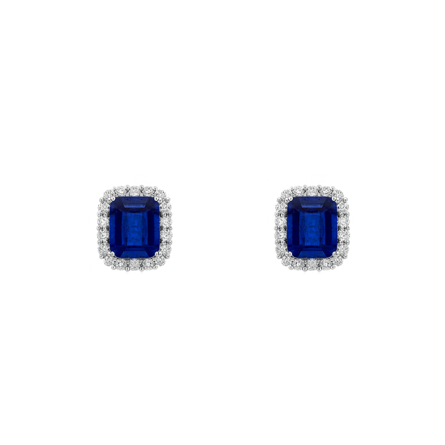 2.48 TCW Natural Octagon Cut Blue Sapphire & Diamonds 14K White Gold Earrings
