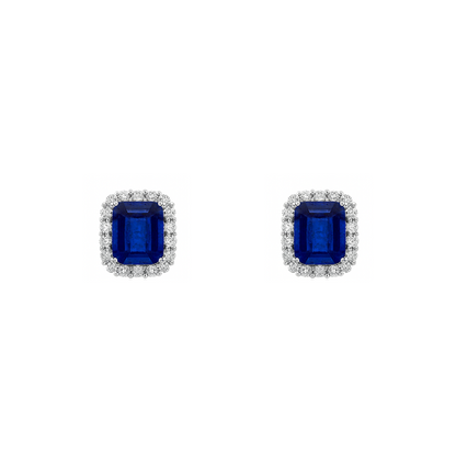 2.48 TCW Natural Octagon Cut Blue Sapphire & Diamonds 14K White Gold Earrings