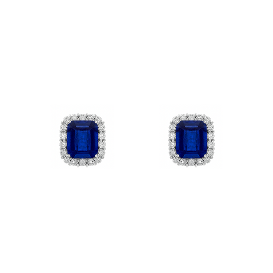 2.48 TCW Natural Octagon Cut Blue Sapphire & Diamonds 14K White Gold Earrings
