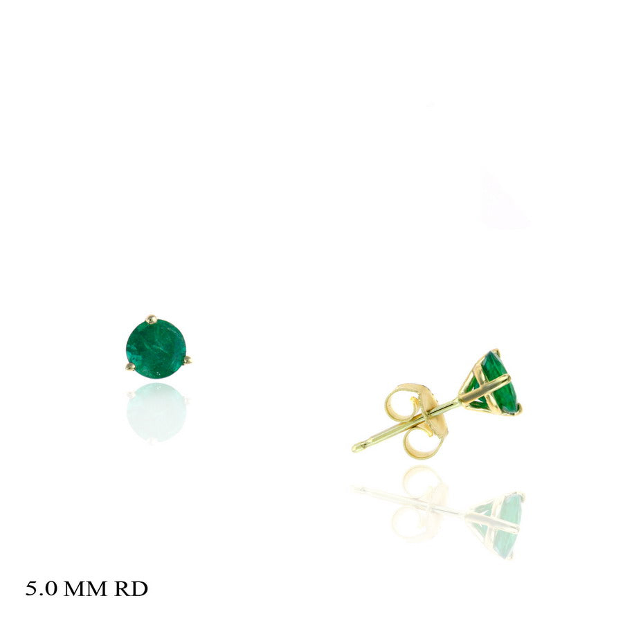 1.00 TCW Natural Round Cut Emerald 14K Yellow Gold Studs – May Birthstone