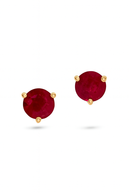 .70 TCW Natural Round Cut Red Ruby 14K Yellow Gold Studs – July Birthstone