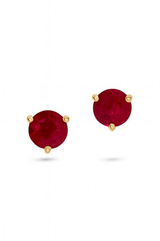 .70 TCW Natural Round Cut Red Ruby 14K Yellow Gold Studs – July Birthstone